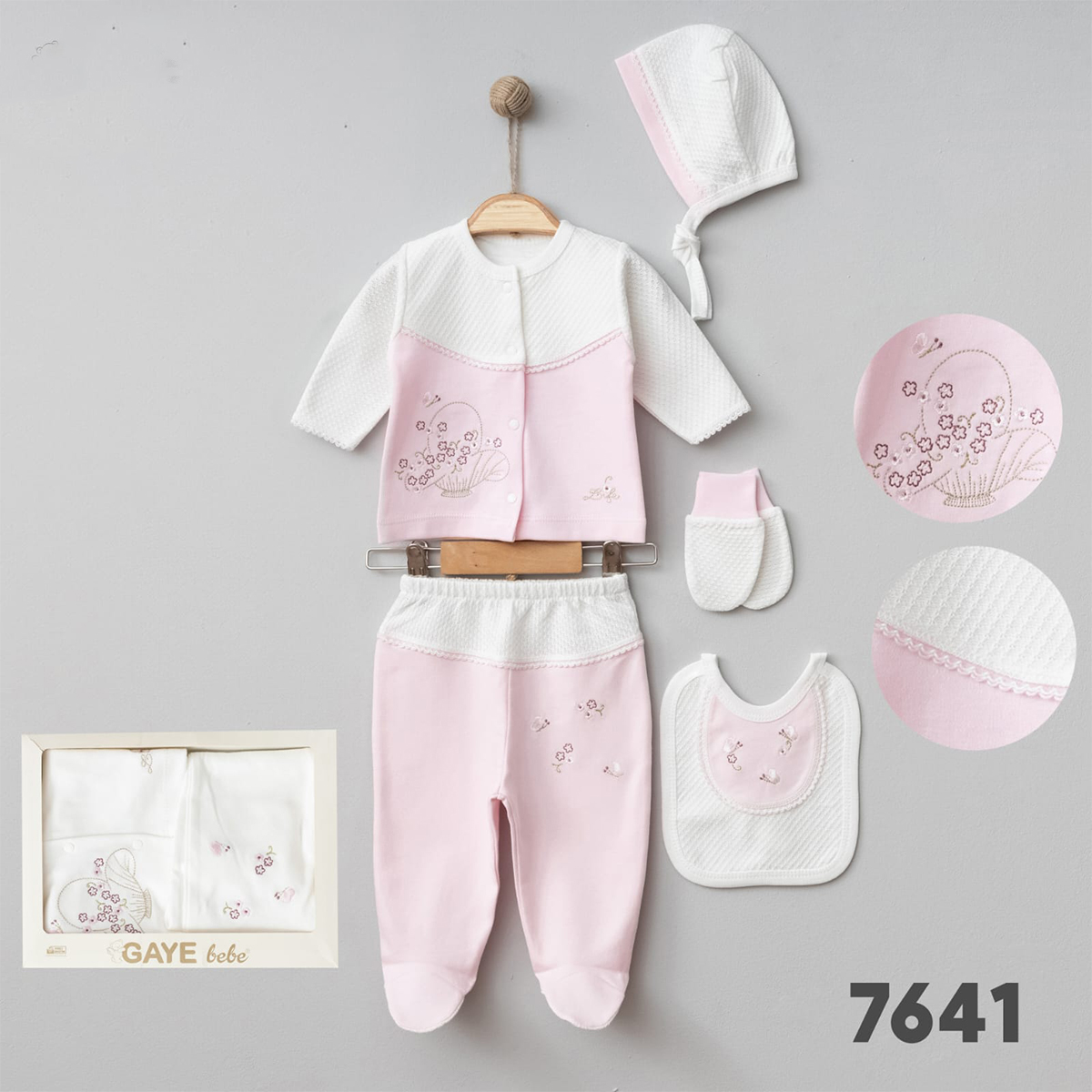 GAYE BEBE KIZ 0-3 AY NAKIŞLI 5Lİ SET