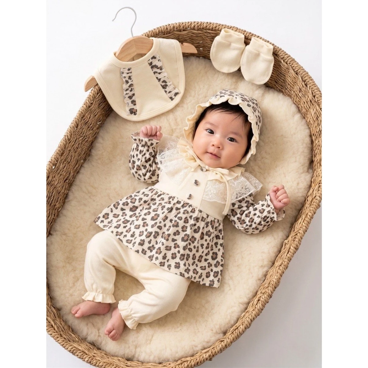MİNİ CAYZEN KIZ 0-3 AY LEOPAR DESEN MÜSLİN 5Lİ SET