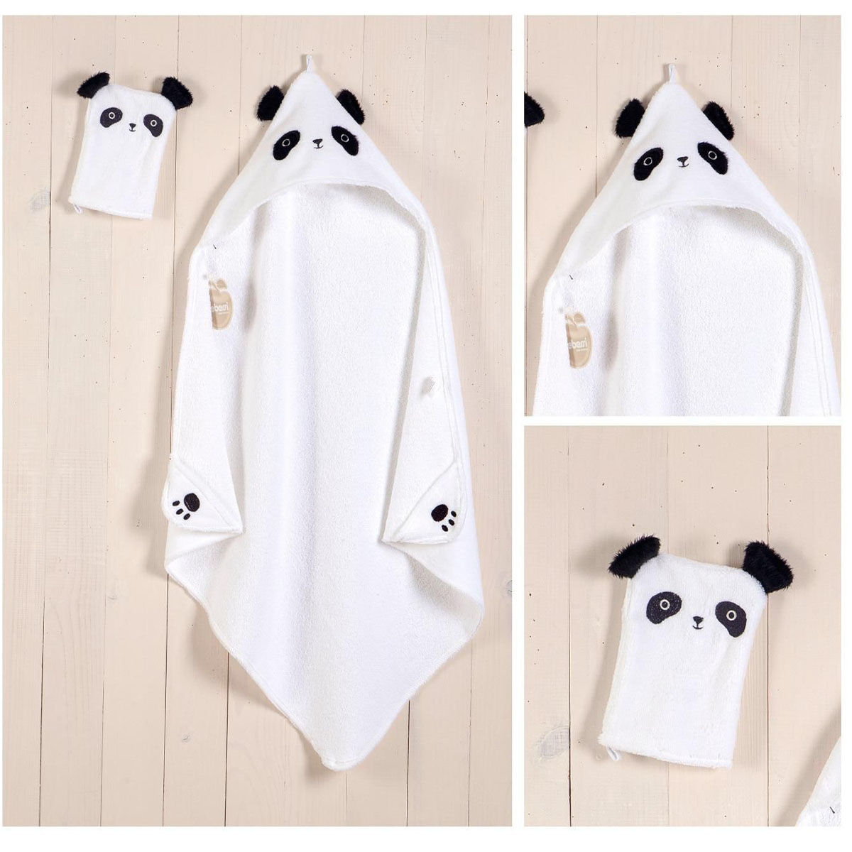 BEBESSİ UNISEX 85*90 CM PANDA SİLGİ HAVLU 2Lİ SERİ