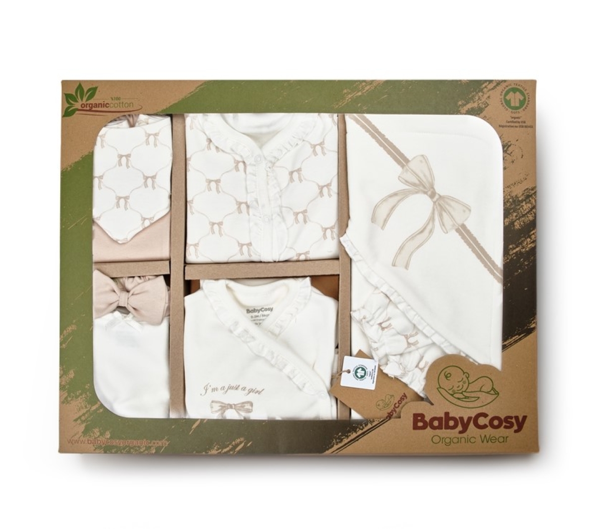 BABYCOSY ORGANIC KIZ 0-3 AY BOW 10LU SET