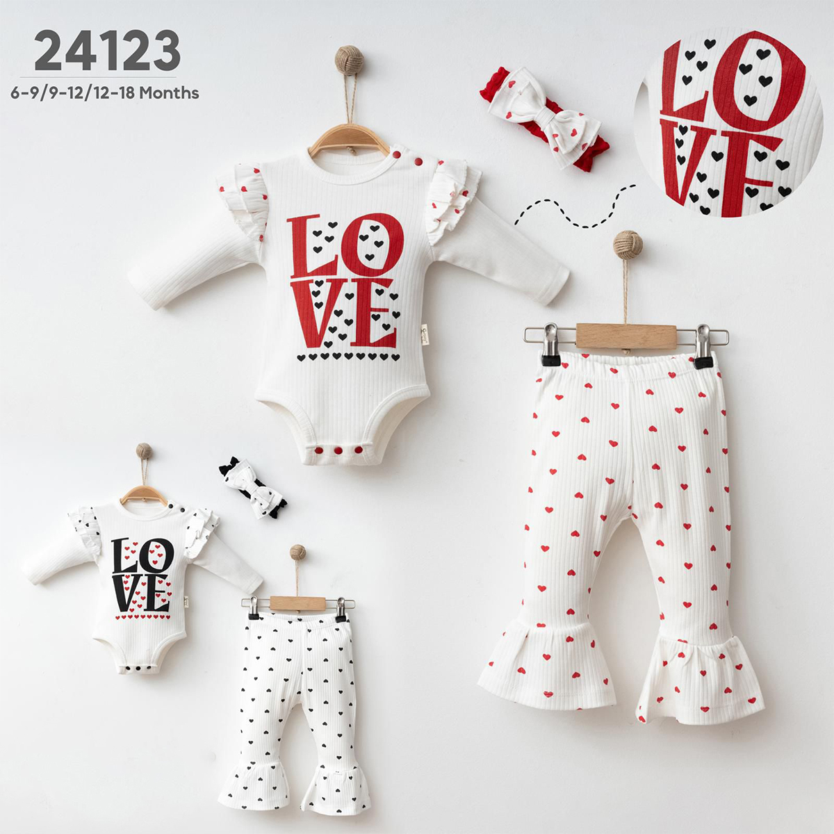 COŞAY BEBE KIZ 9-12-18 AY LOVE KALPLİ 3LÜ TAKIM