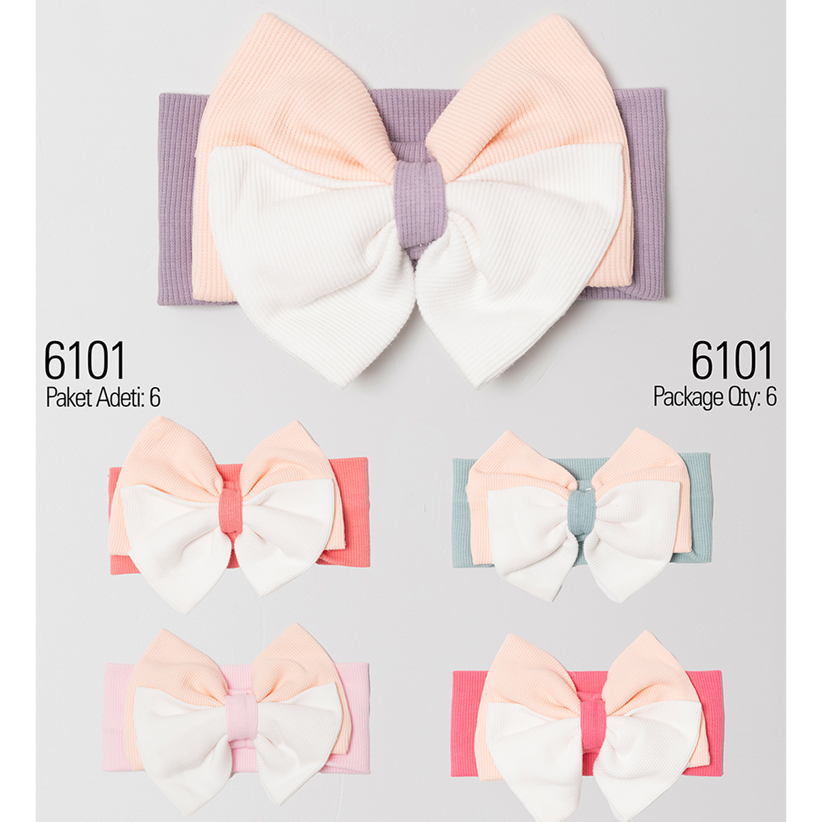 KAYRA BABY KIZ 3-6-9 AY İKİ FİYONKLU SAÇ BANDI 6LI