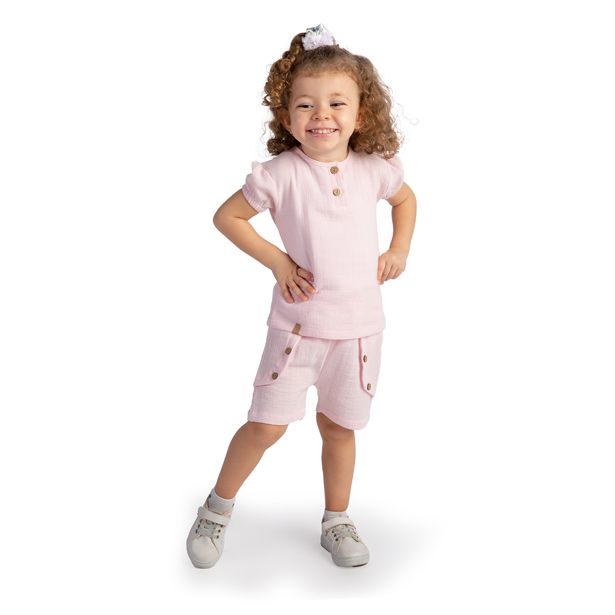 BEYAZ BEBEK KIZ 9-12-18-24 AY DÜĞMELİ MÜSLİN TAKIM