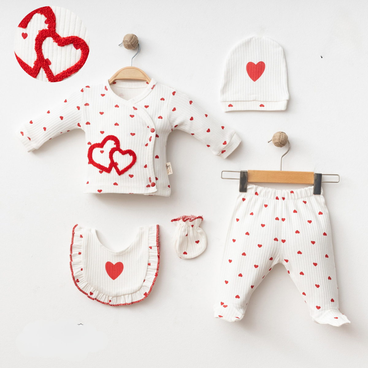 COŞAY BEBE KIZ 0-3 AY KALPLİ SÜZENELİ 5Lİ SET