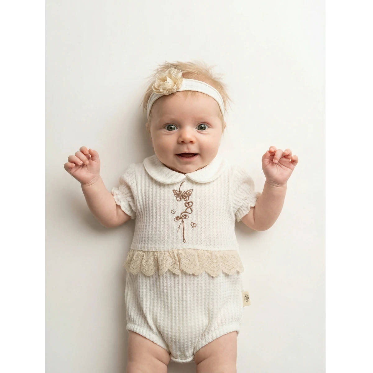 BEBLY KIDS KIZ 0-3 AY KELEBEK NAKIŞ FİSTOLU TULUM