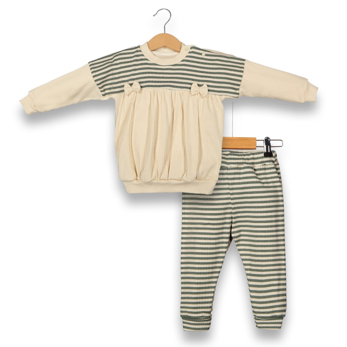 BEYAZ BEBEK KIZ 9-12-18-24 AY FİYONKLU ÇİZGİLİ TKM