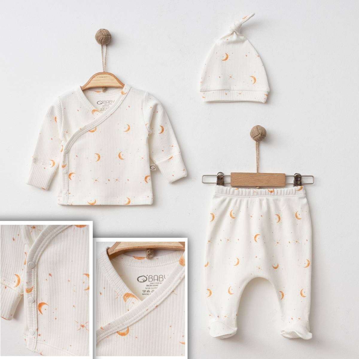 OBABY UNISEX 0-3 AY AY BASKILI 3LÜ SET