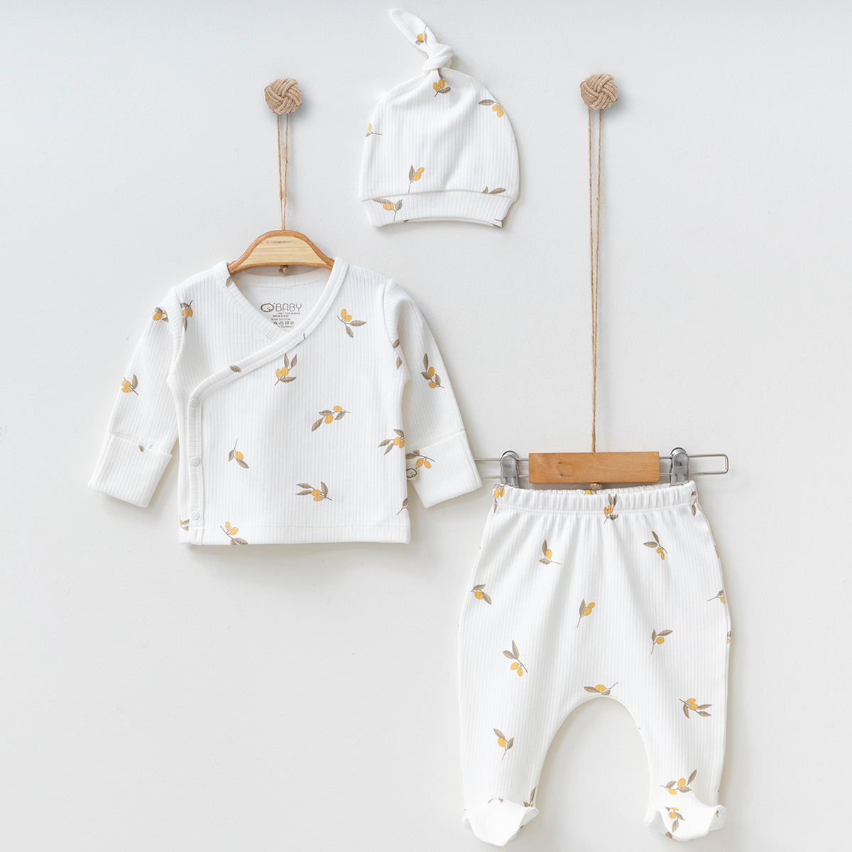 OBABY UNISEX 0-3 AY ZEYTİN BASKILI 3LÜ SET