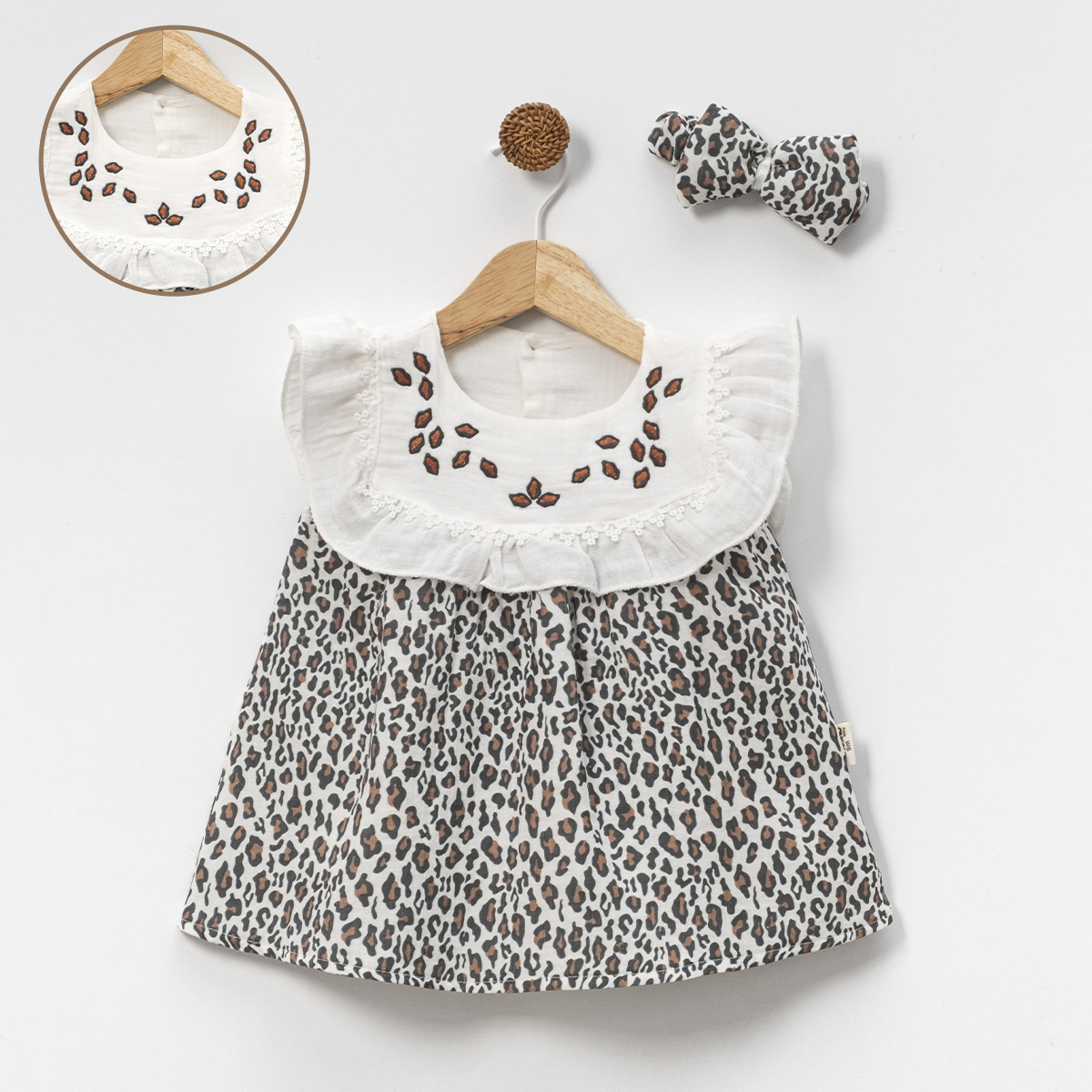 CANCUNO KIZ 9-12-18 AY LEOPARLI MÜSLİN ELBİSE