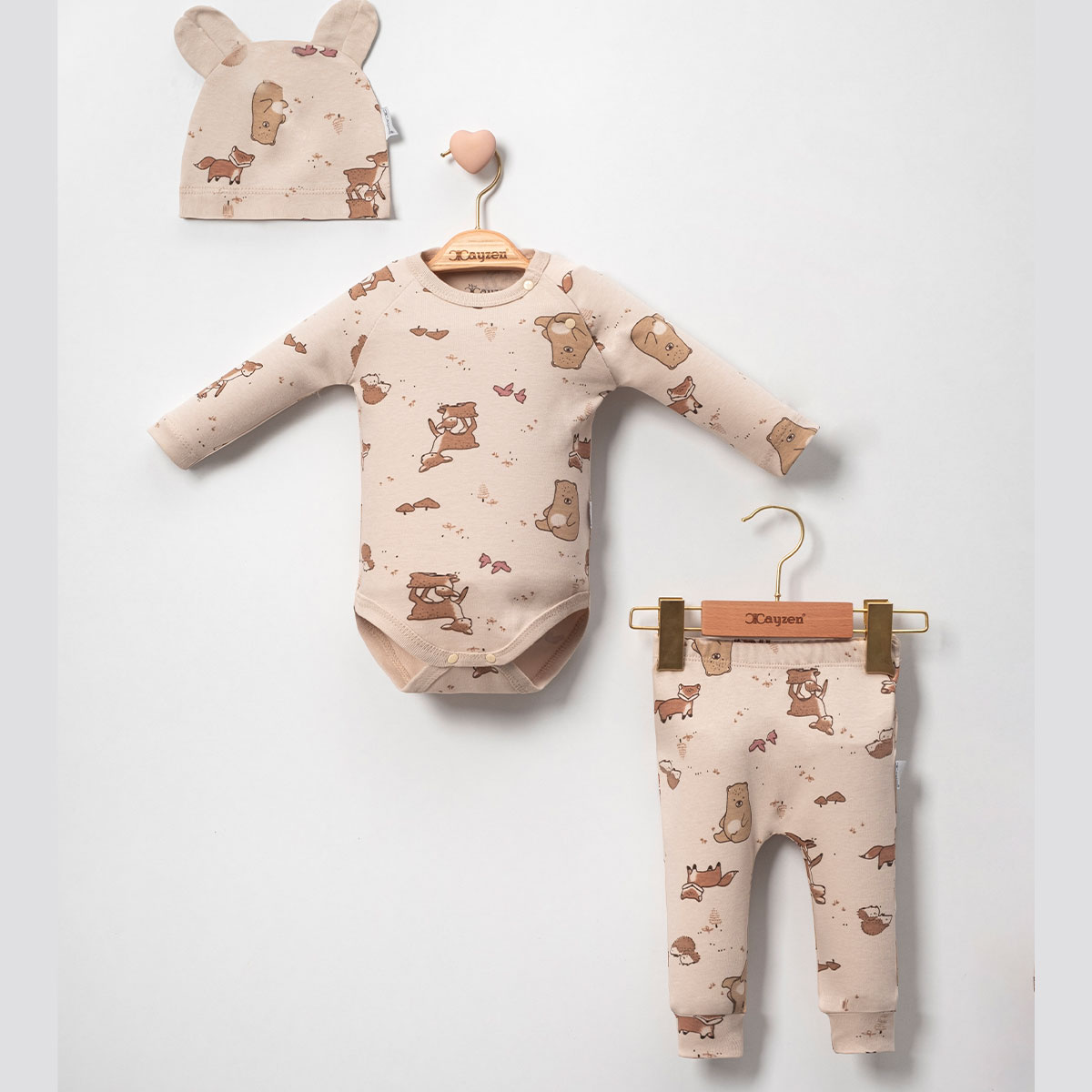 MİNİ CAYZEN UNISEX 6-9-12-18 AY GEYİKLİ 3LÜ TAKIM