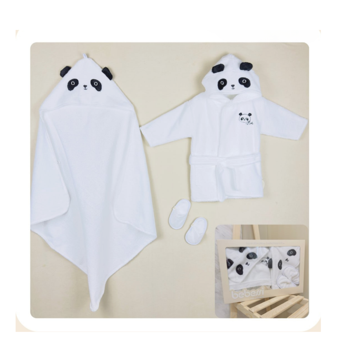 BEBESSİ UNISEX 0-12 AY PANDALI KUTULU BORNOZ SET