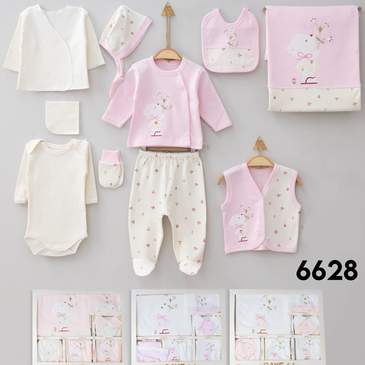 GAYE BEBE KIZ 0-3 AY ÇİÇEK NAKIŞLI TAVŞAN 10LU SET