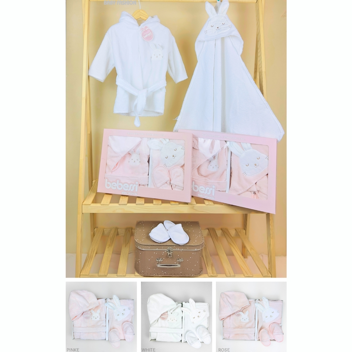 BEBESSİ KIZ 0-12 AY TAVŞANLI KUTULU BORNOZ SET