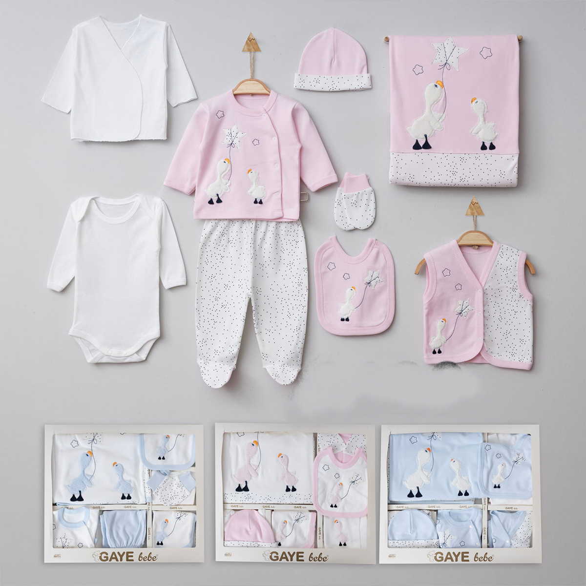 GAYE BEBE UNISEX 0-3 AY ÖRDEK NAKIŞLI 10LU SET