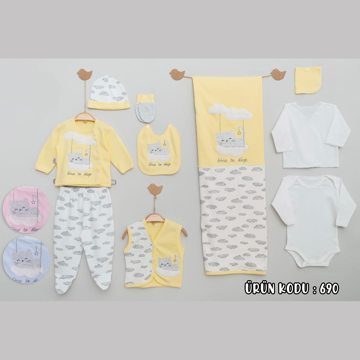 GAYE BEBE KIZ 0-3 AY UYUYAN KEDİ NAKIŞ 10LU SET