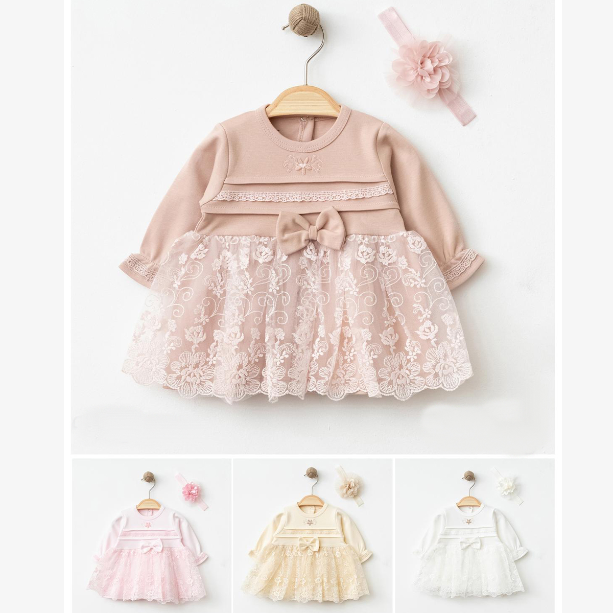 IŞIL BABY KIZ 3-6-9-12 AY DANTELLİ ELBİSE