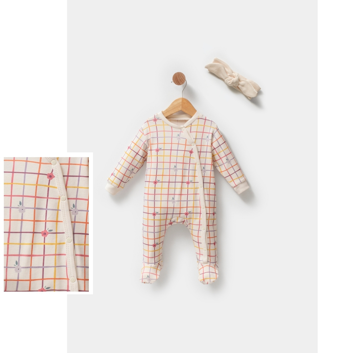 ESYA BABY KIZ 3-3-6 AY ÇİÇEKLİ EKOSE TULUM