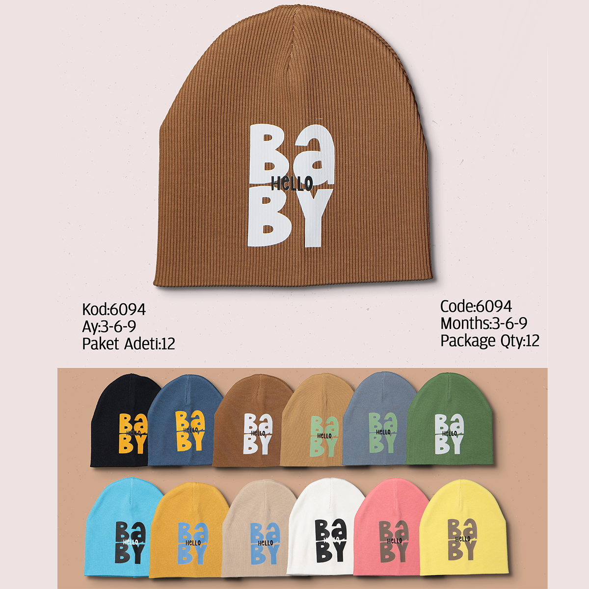 KAYRA BABY UNISEX 3-6-9 AY KAŞKORSE ŞAPKA 12Lİ