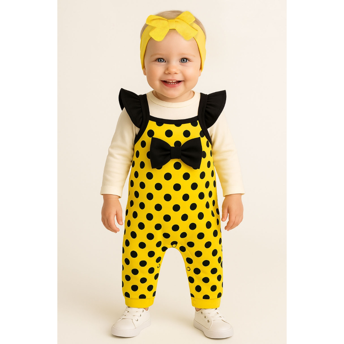 ÇAKAR BEBE KIZ 3-6-9-12 AY PUANLI SALOPETLİ TAKIM