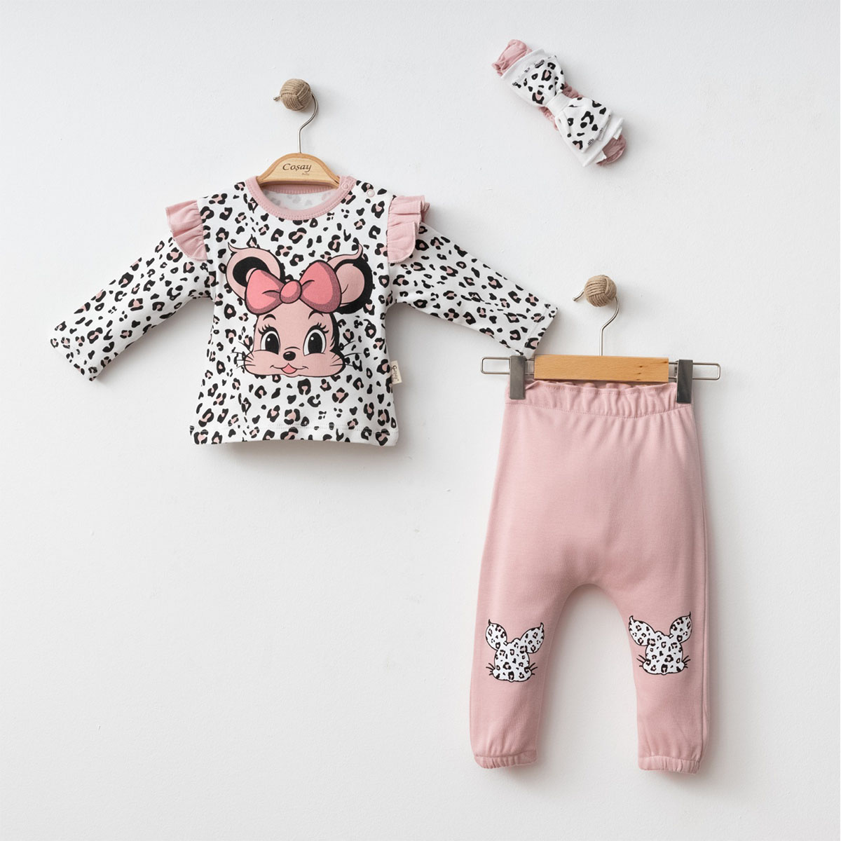 COŞAY BEBE KIZ 9-12-18 AY LEOPARLI TAVŞANLI TAKIM