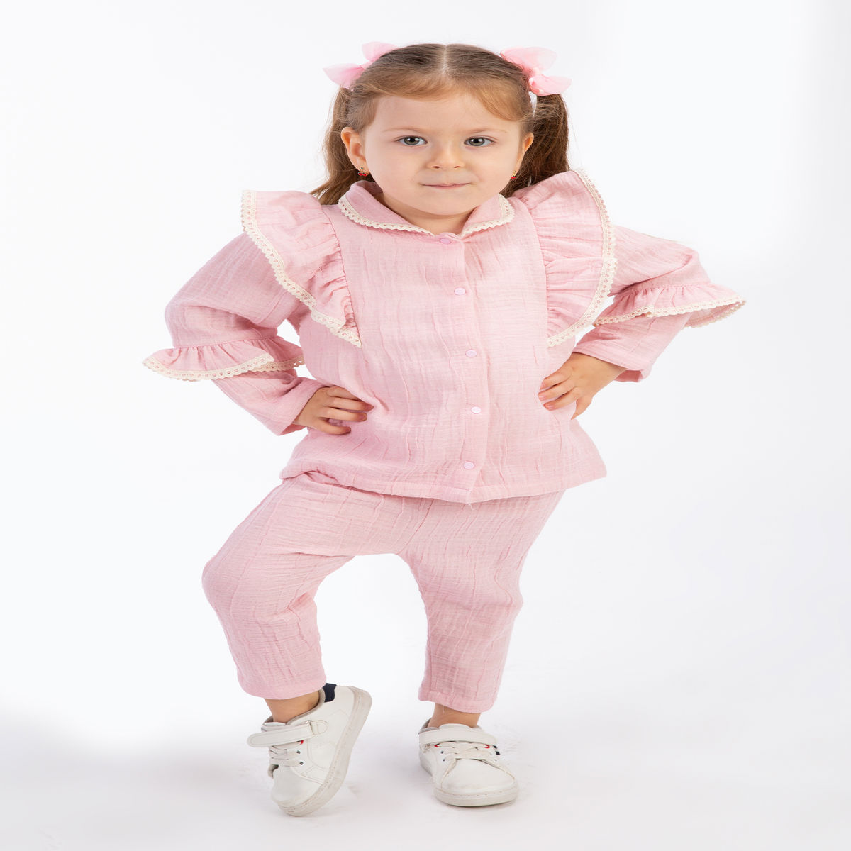 BEYAZ BEBEK KIZ 9-12-18-24 AY GÜPÜRLÜ MÜSLİN TAKIM