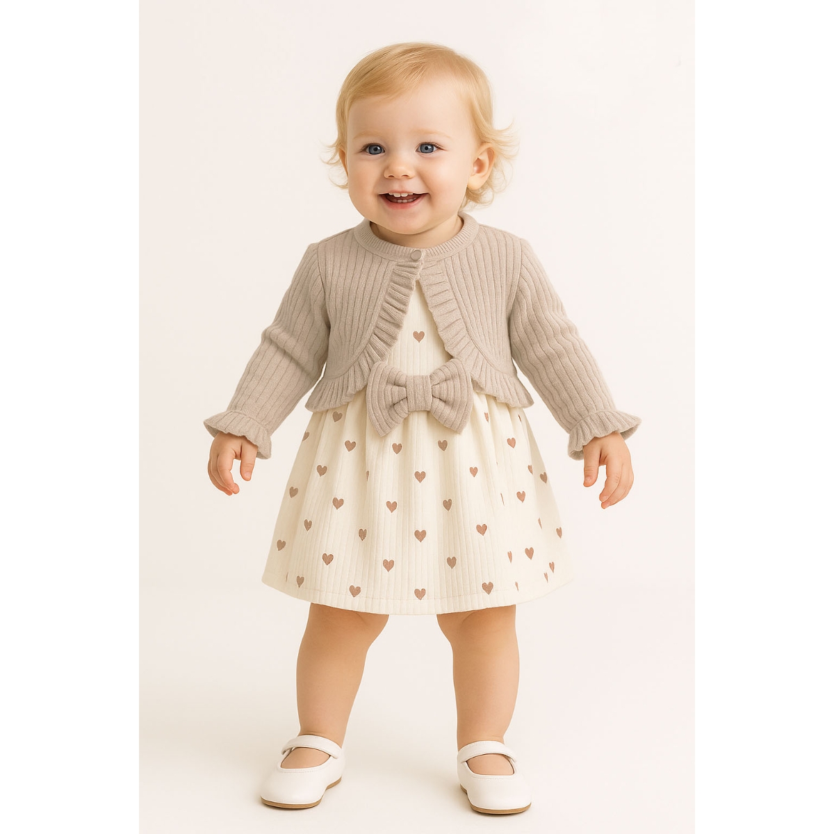 ÇAKAR BEBE KIZ 3-6-9-12 AY KALPLİ ELBİSELİ TAKIM