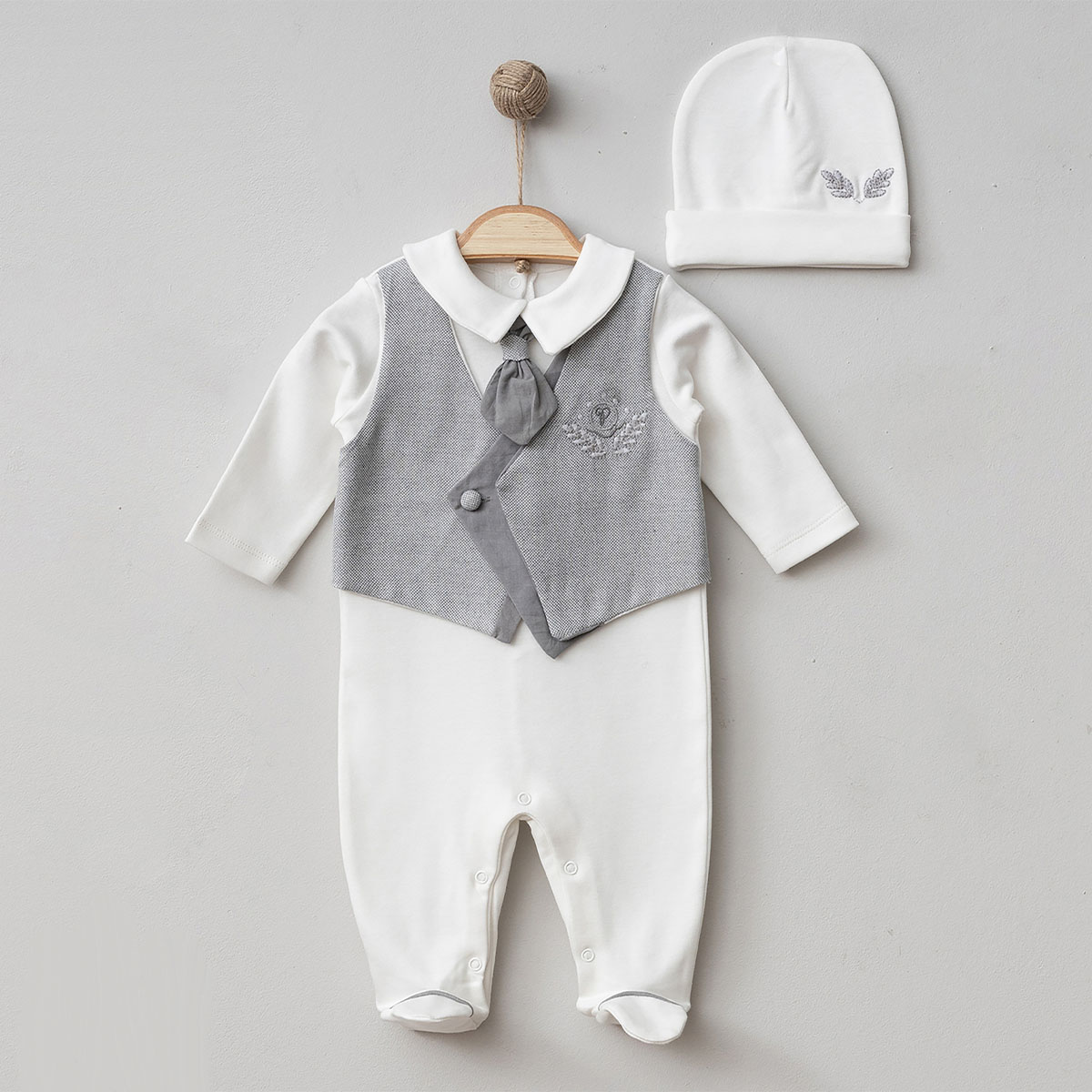 PUGİ ERKEK 3-6-9 AY KRAVATLI TULUM