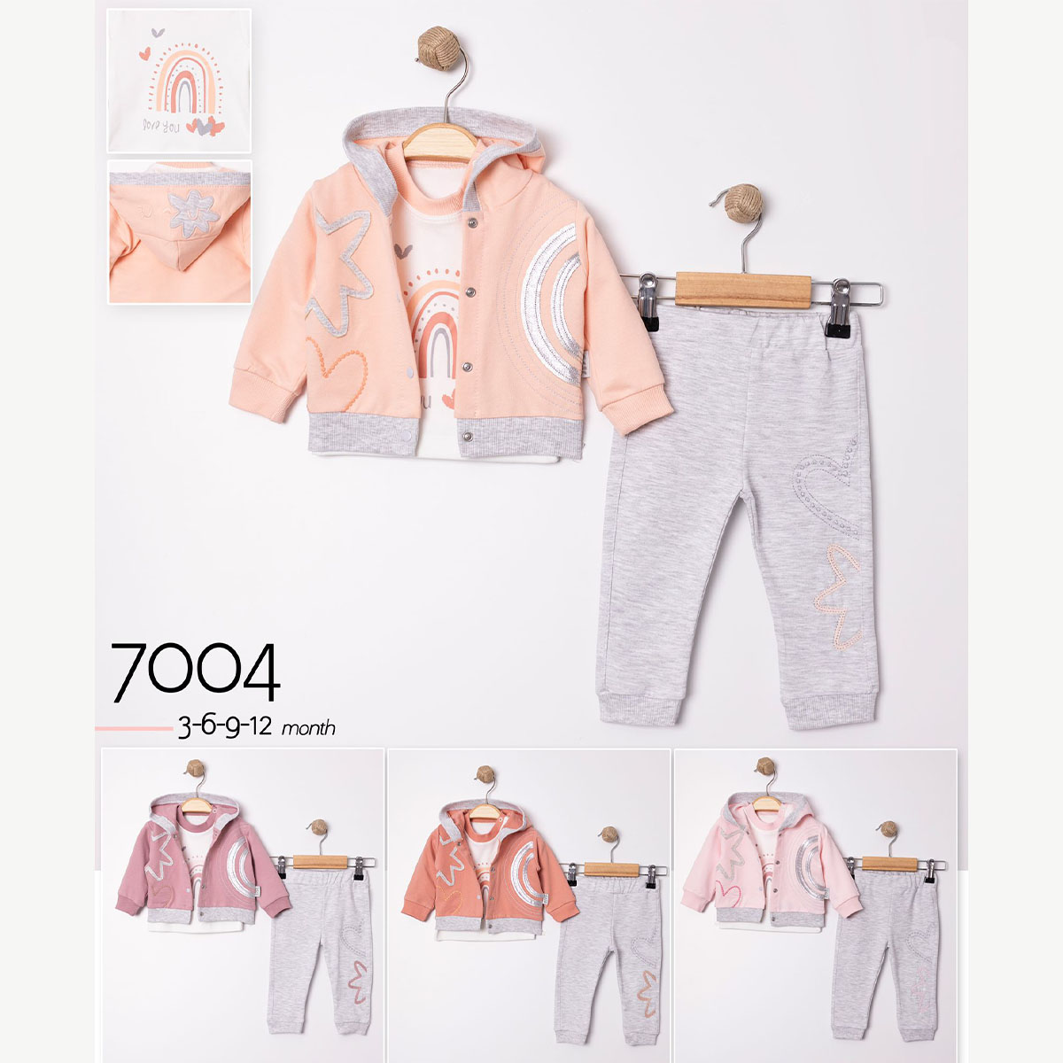 MC ELCİ KIZ 3-6-9-12 AY GÖKKUŞAĞI 3LÜ TAKIM