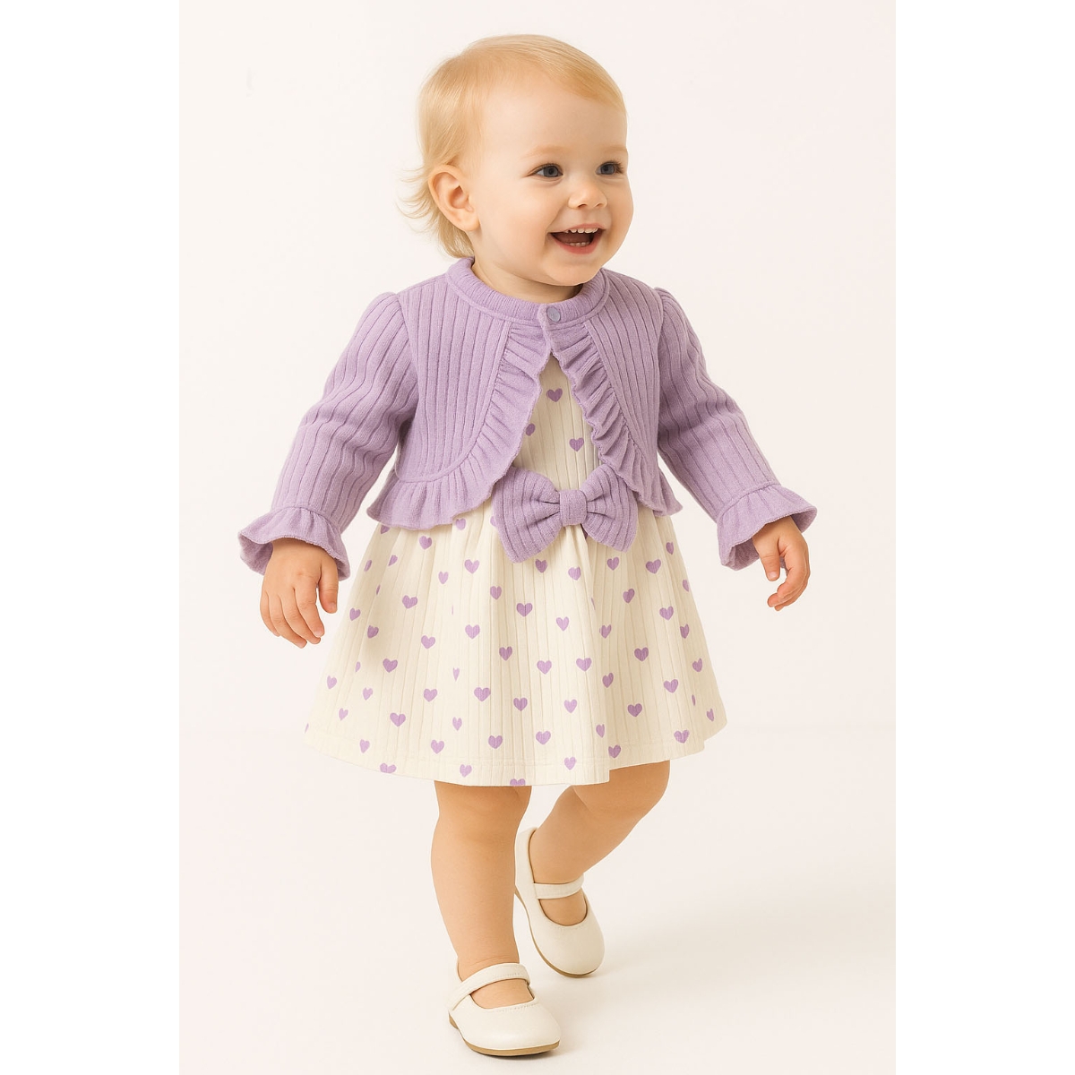 ÇAKAR BEBE KIZ 3-6-9-12 AY KALPLİ ELBİSELİ TAKIM
