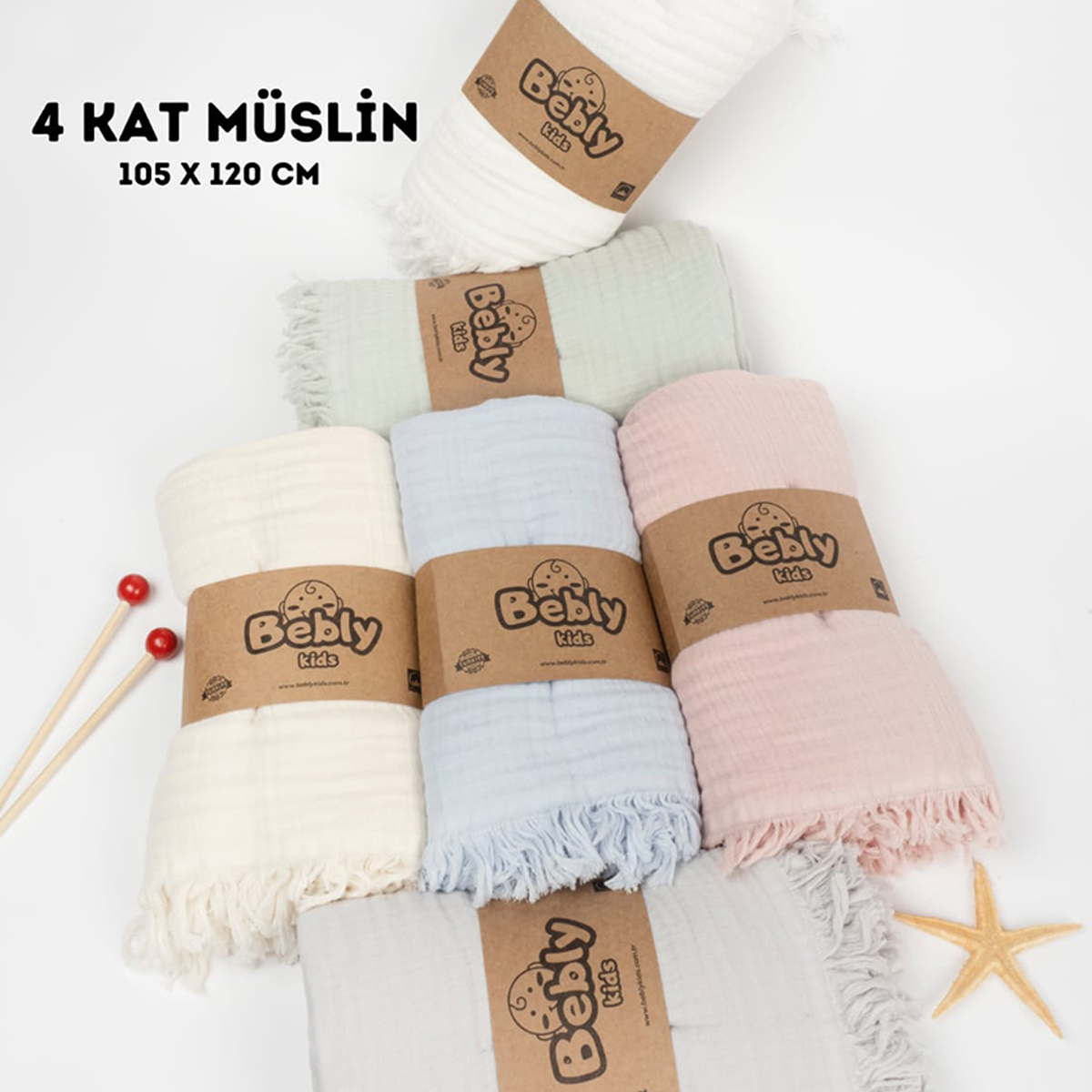 BEBLY KIDS UNISEX 105*120 CM 4KAT MÜSLİN BATTANİYE