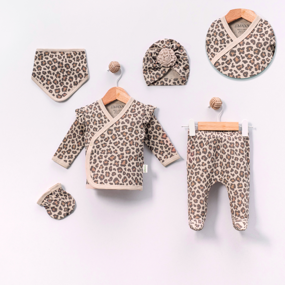 LOVEMAXX KIZ 0-3 AY LEOPARLI WAFFLE 5Lİ SET