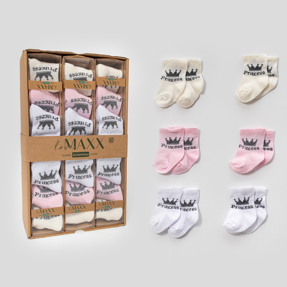 LOVEMAXX KIZ 0/3-3/6 AY PRENSES 6LI ÇORAP 12Lİ BOX