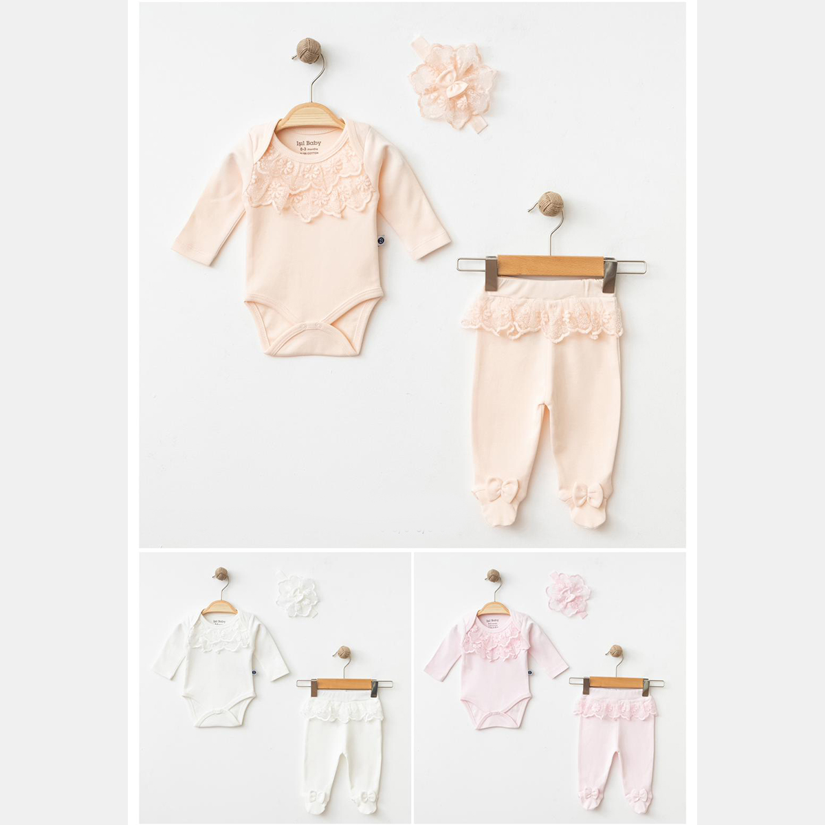 IŞIL BABY KIZ 0/3-0/3-3/6 AY BODYLİ 3LÜ TAKIM