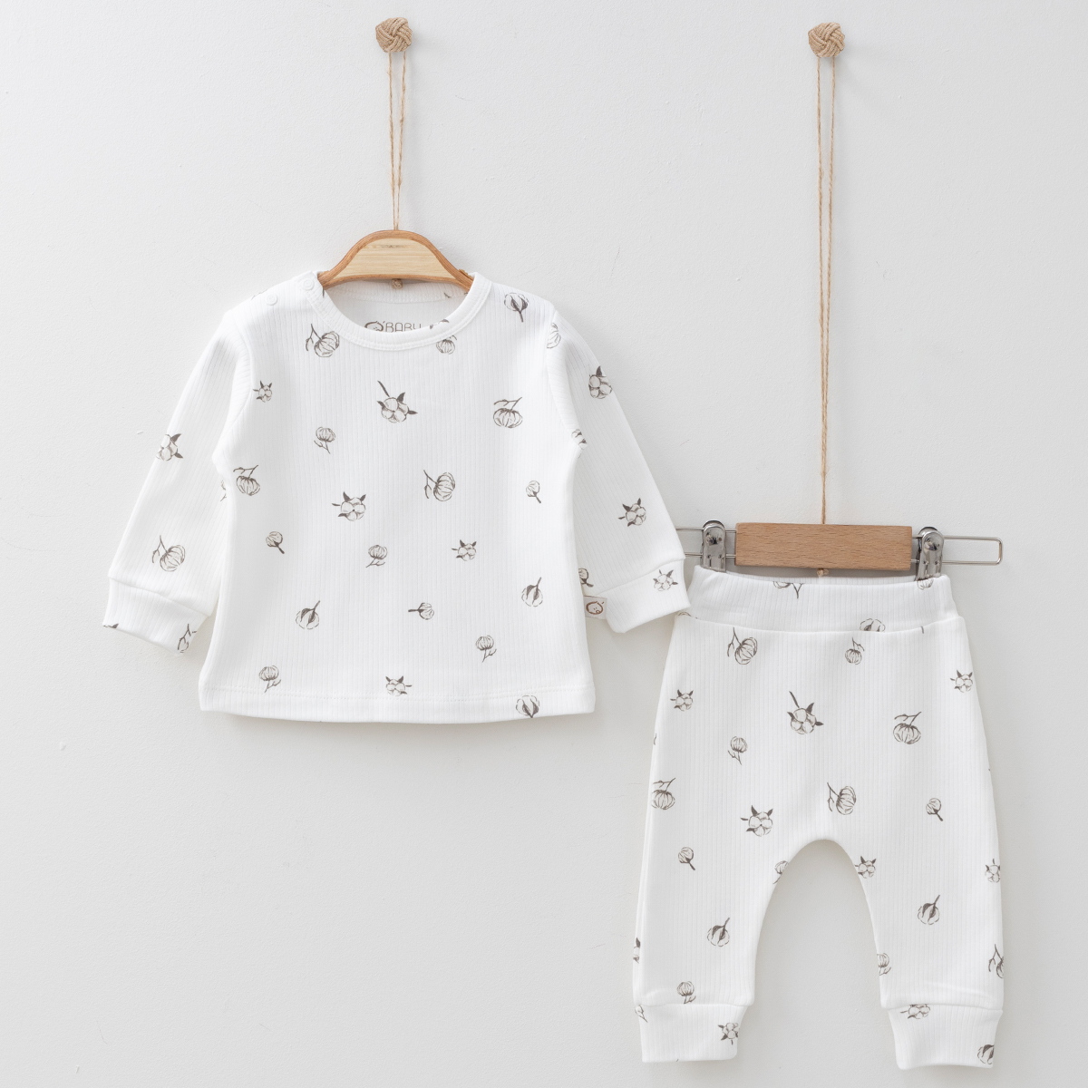 OBABY UNISEX 6-9-12-18 AY PAMUK BASKILI 2Lİ TAKIM