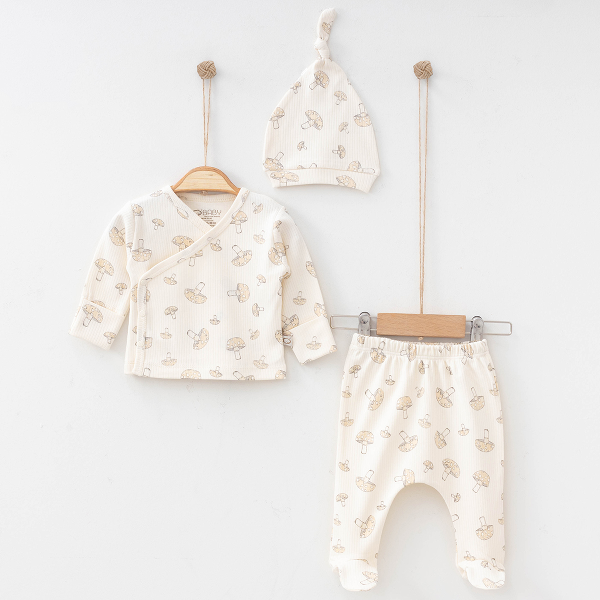 OBABY UNISEX 0-3 AY MANTAR BASKILI 3LÜ SET