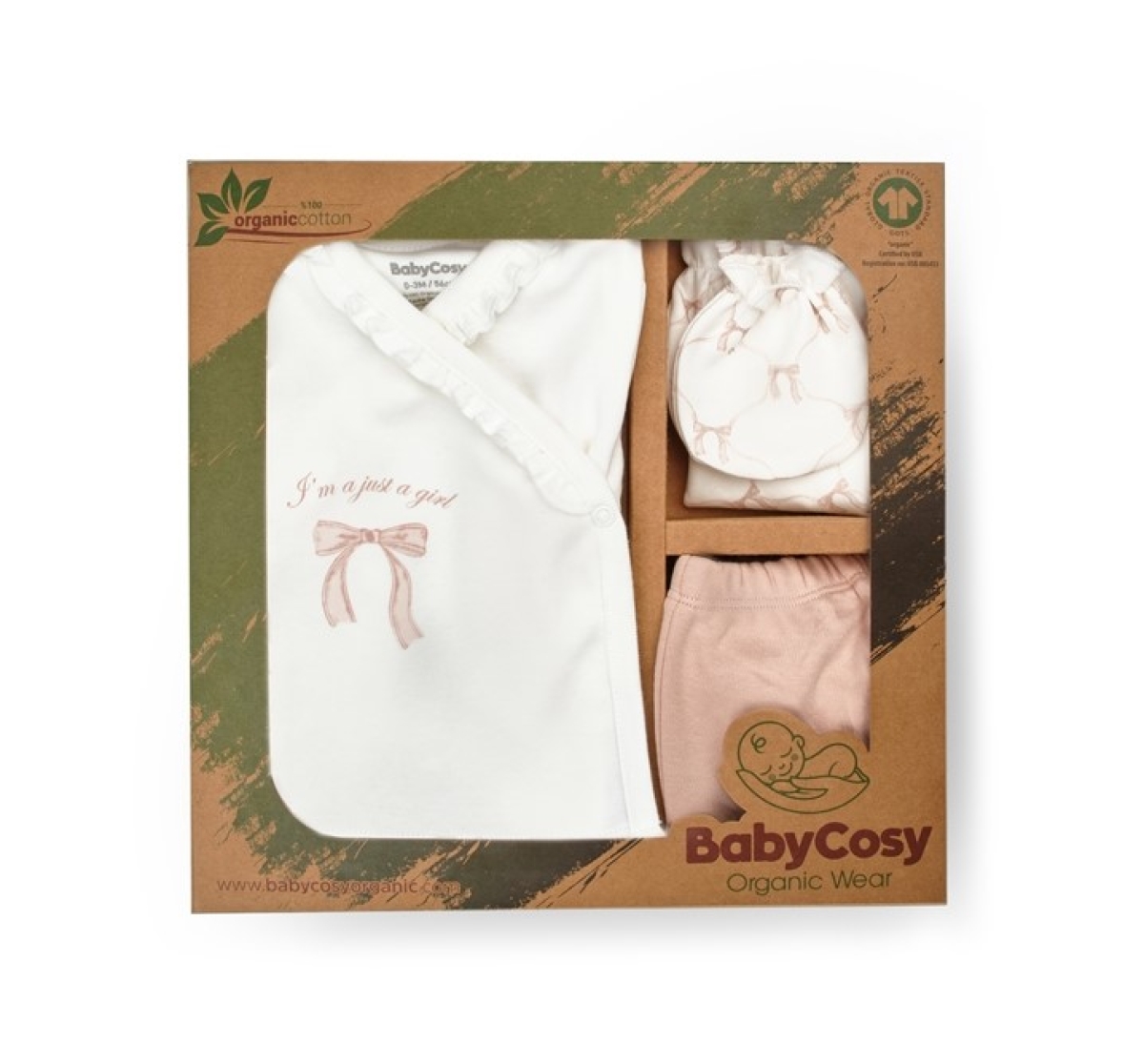 BABYCOSY ORGANIC KIZ 0-3 AY BOW 5Lİ SET