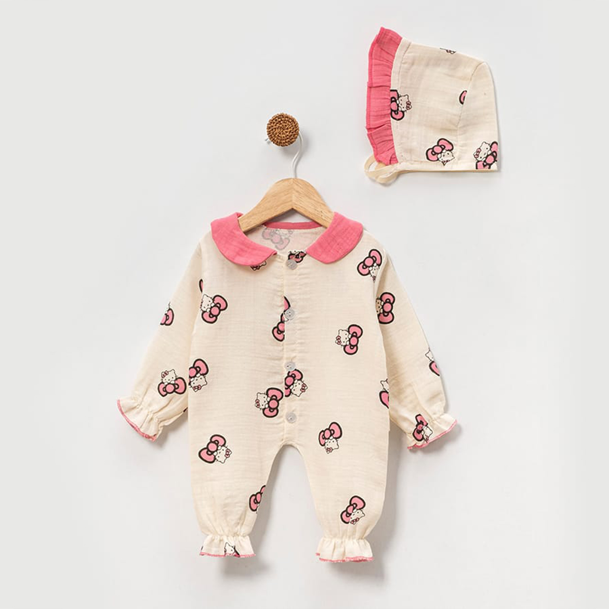 BEBLY KIDS KIZ 0-3 AY KEDİCİKLİ ŞAPKALI TULUM