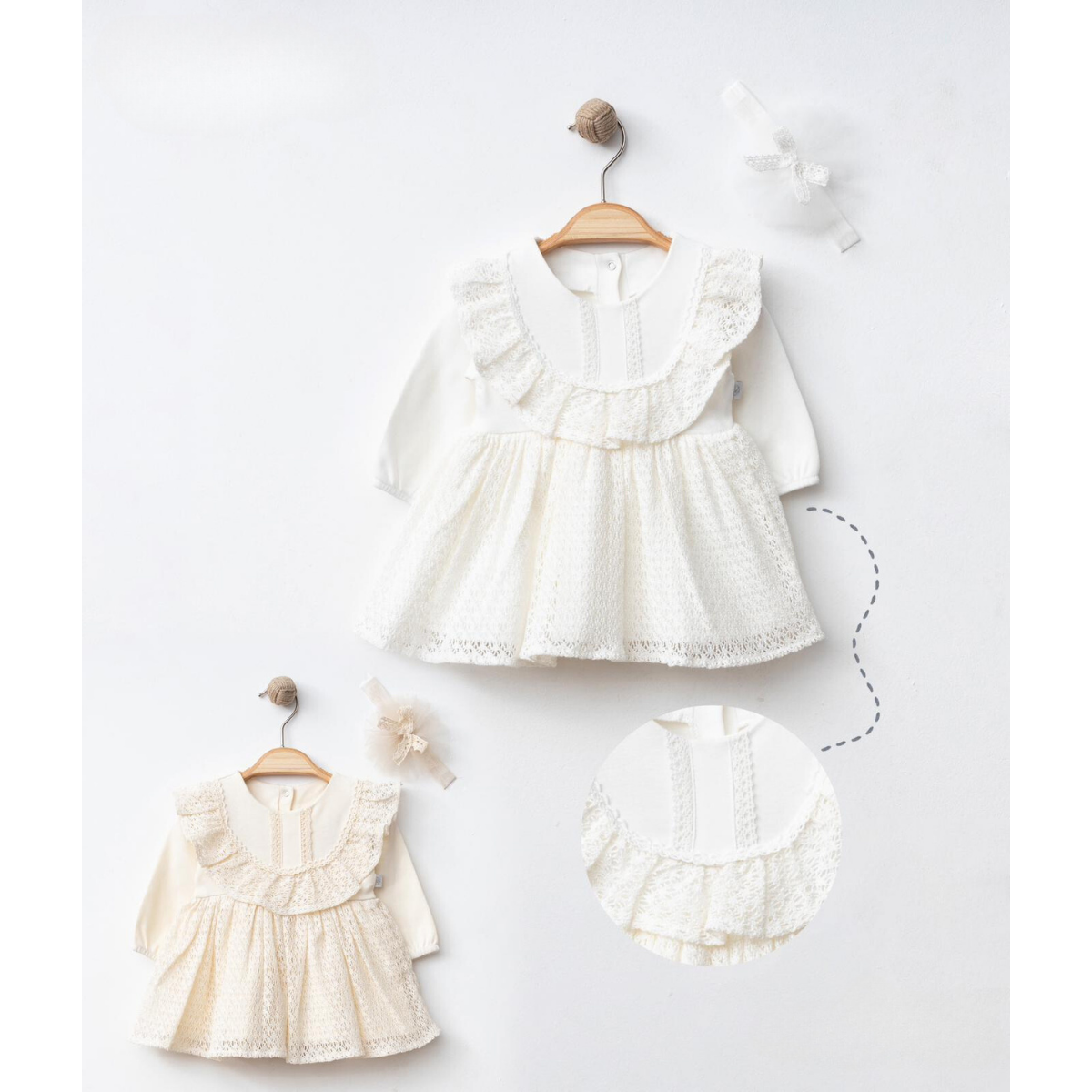 IŞIL BABY KIZ 3-6-9-12 AY DANTELLİ ÖRME ELBİSE