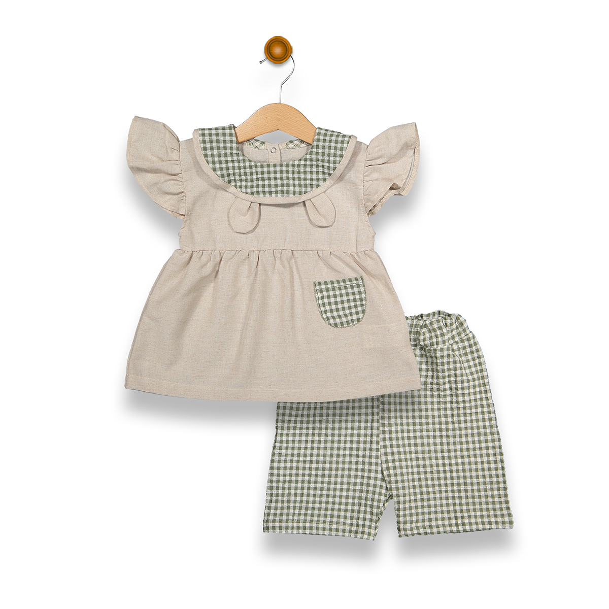 BEYAZ BEBEK KIZ 9-12-18-24 AY KARELİ KULAKLI TAKIM
