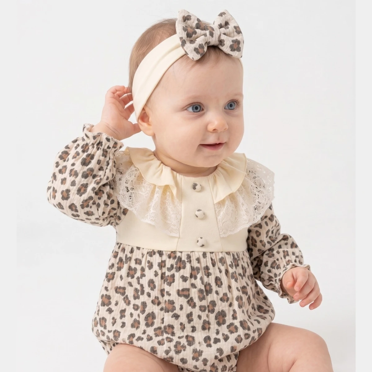MİNİ CAYZEN KIZ 6-9-12 AY LEOPARLI MÜSLİN ROMPER