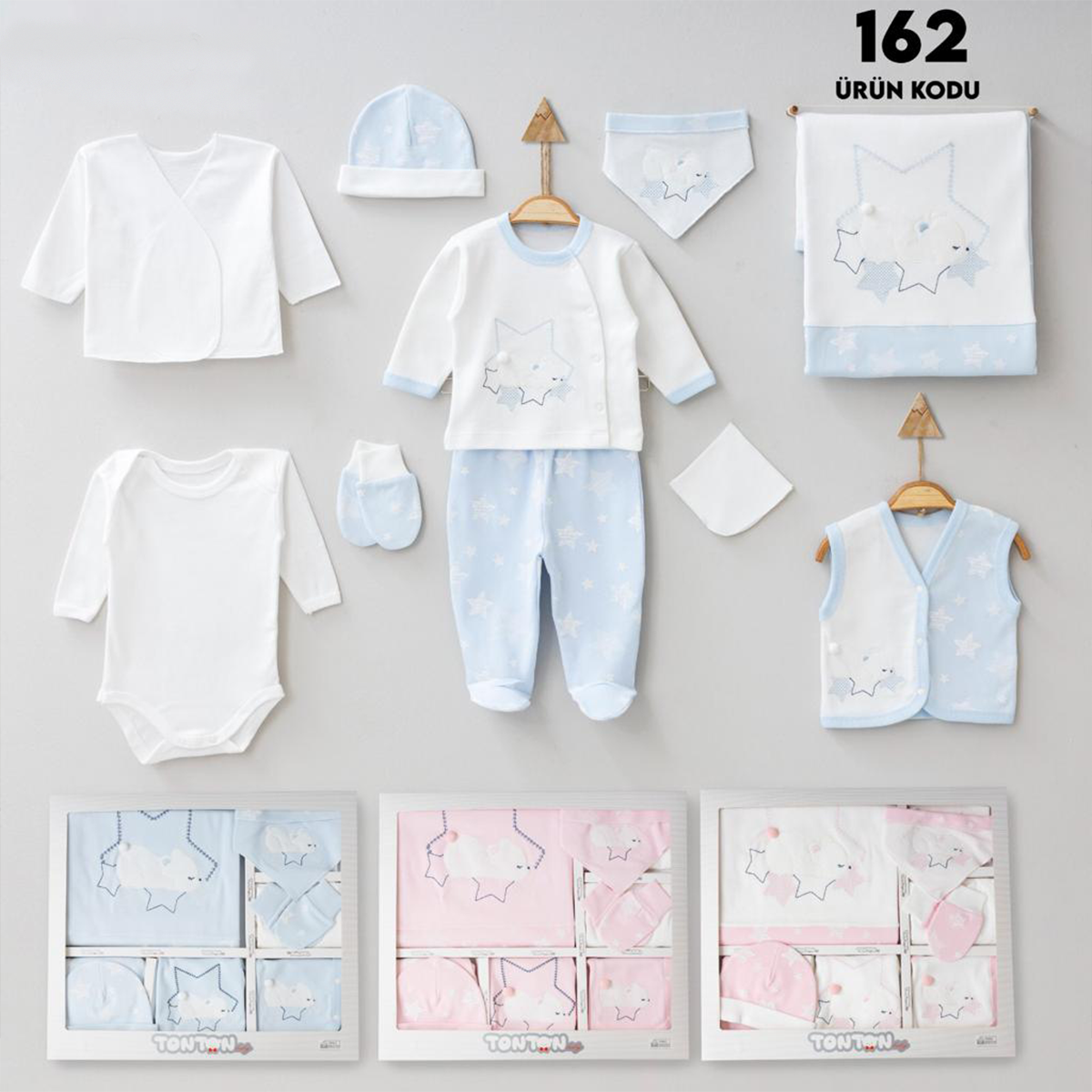 TONTON BEBE UNISEX 0-3 AY YILDIZLI AYICIK 10LU SET