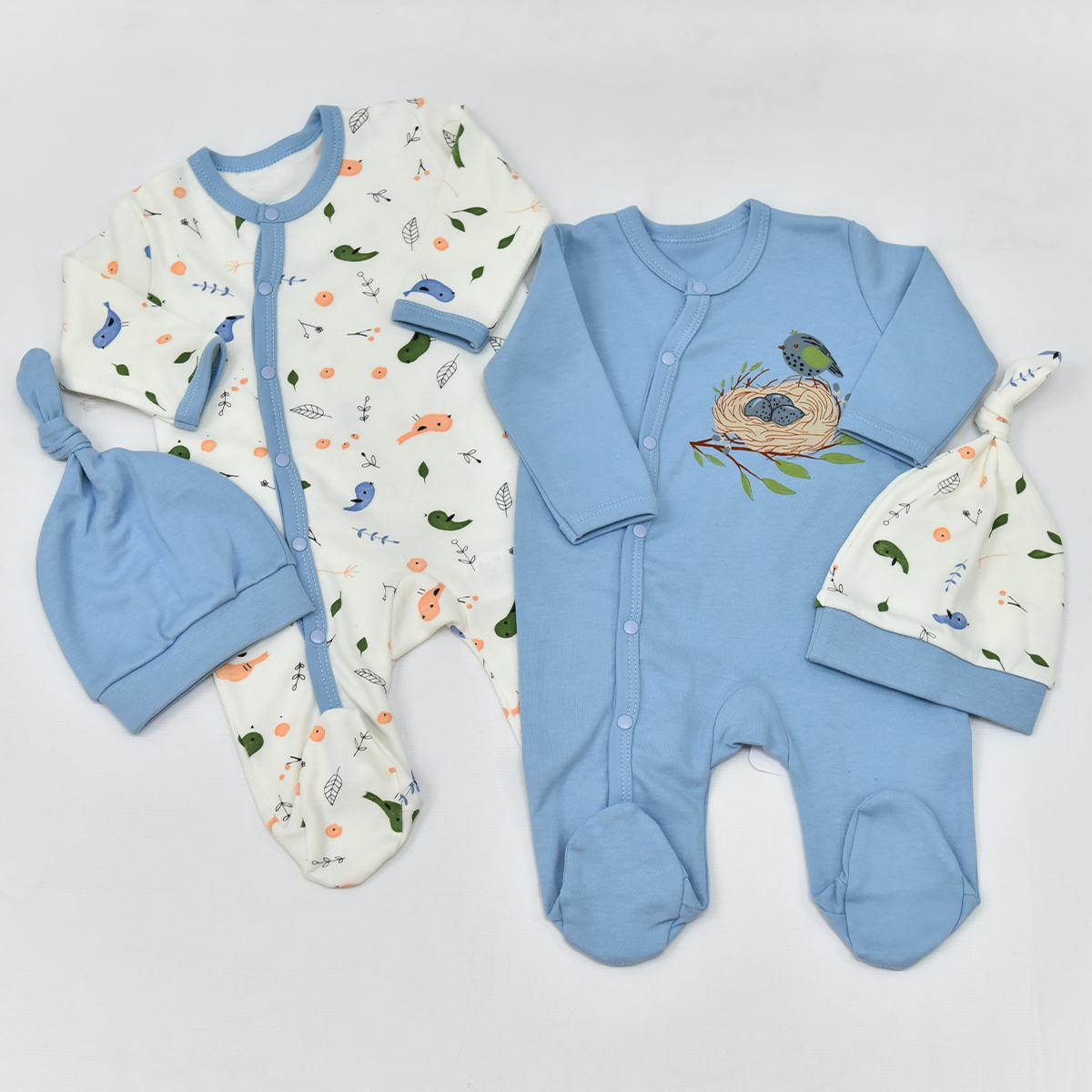 MİNİSSE UNISEX 3-6 AY KUŞ BASKILI 2 Lİ TULUM