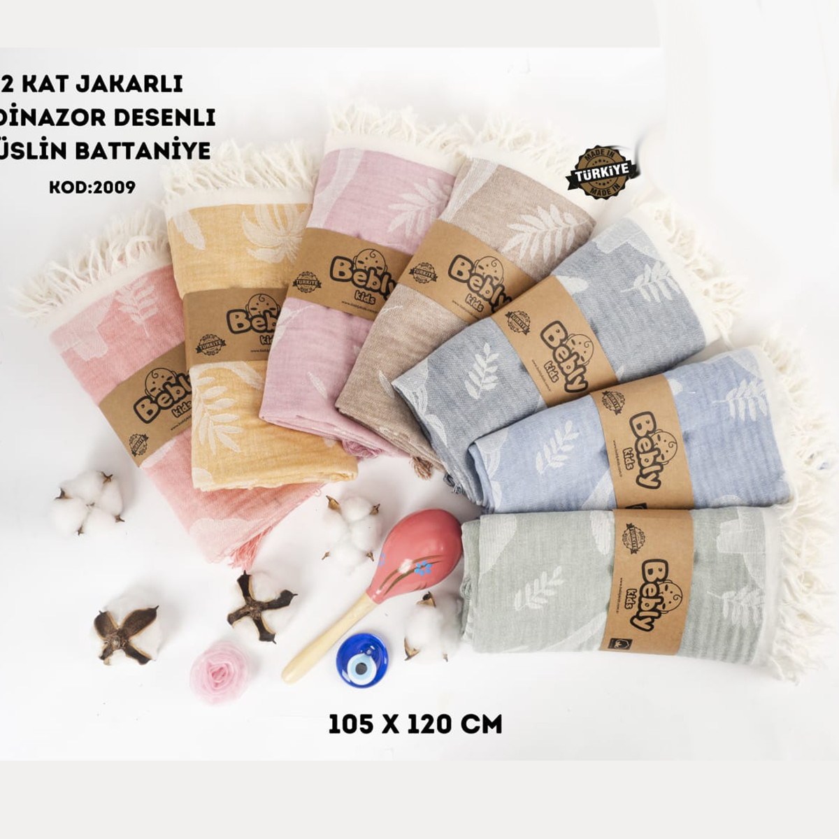 BEBLY KIDS UNISEX 105*120 CM 2KAT MÜSLİN BATTANİYE