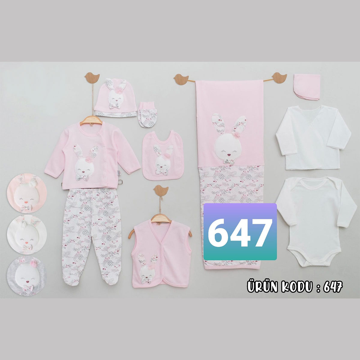 GAYE BEBE KIZ 0-3 AY KURDALELİ TAVŞAN 10LU SET
