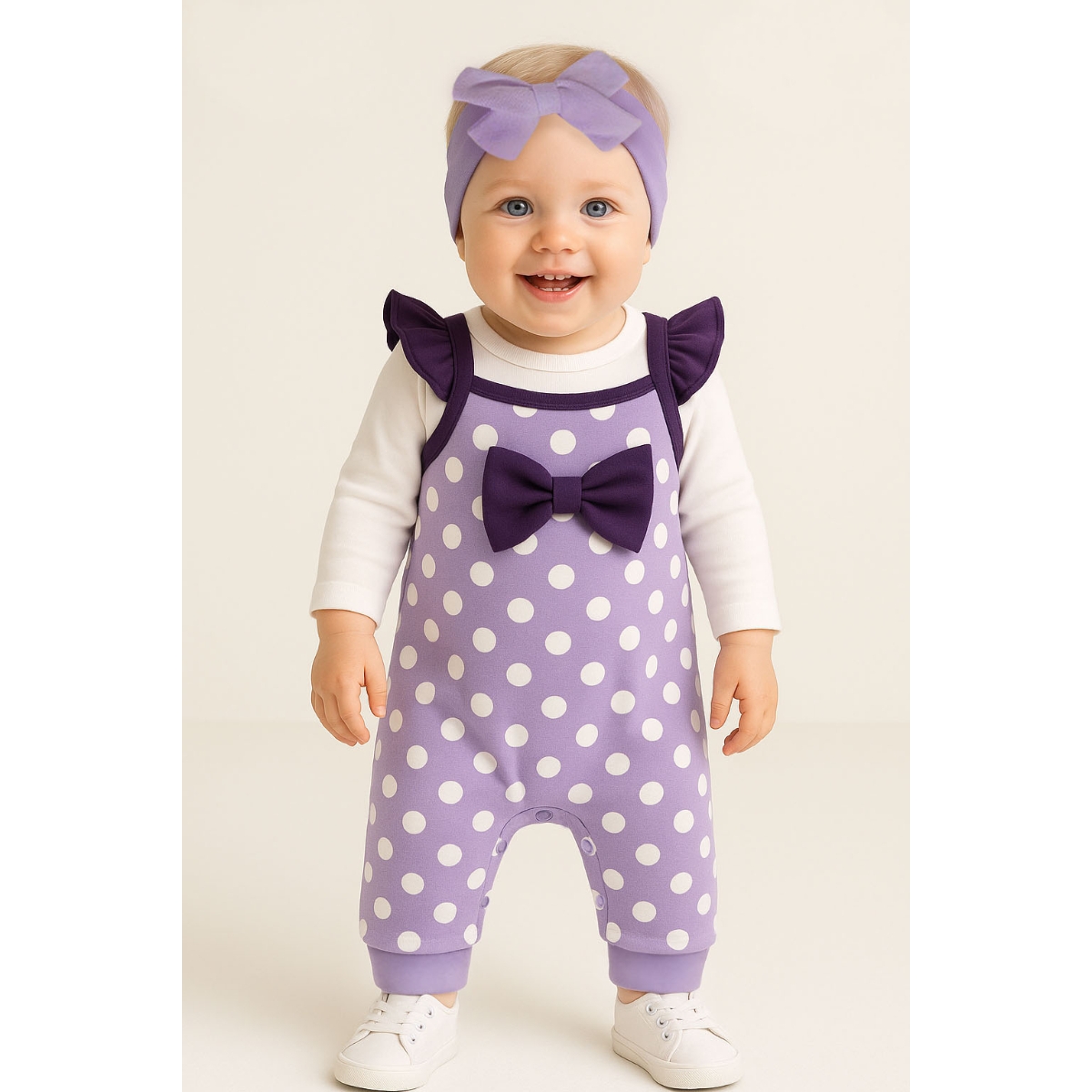 ÇAKAR BEBE KIZ 3-6-9-12 AY PUANLI SALOPETLİ TAKIM
