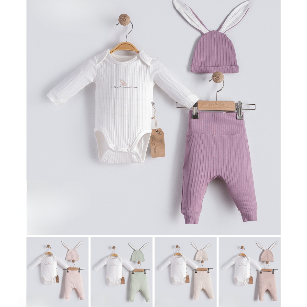 ANNA BABBA KIZ 0-3 AY HELLO BABY 3LÜ ZIBIN SET