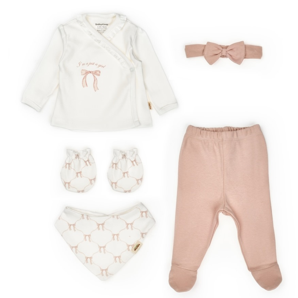 BABYCOSY ORGANIC KIZ 0-3 AY BOW 5Lİ SET