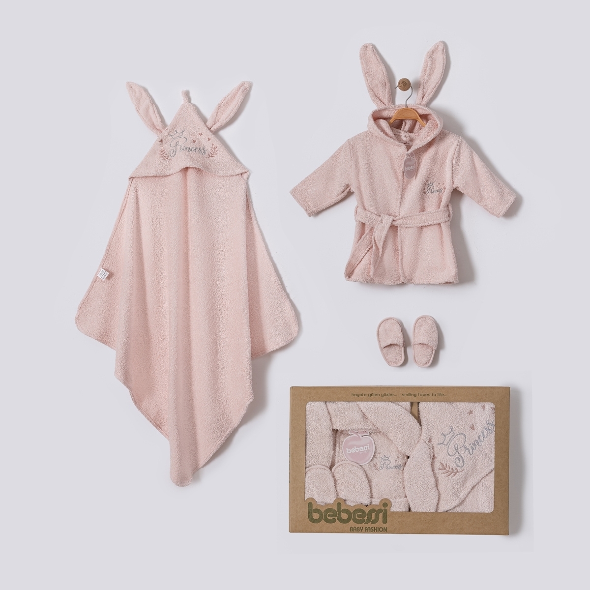 BEBESSİ KIZ 0-12 AY PRINCESS KUTULU BORNOZ SET