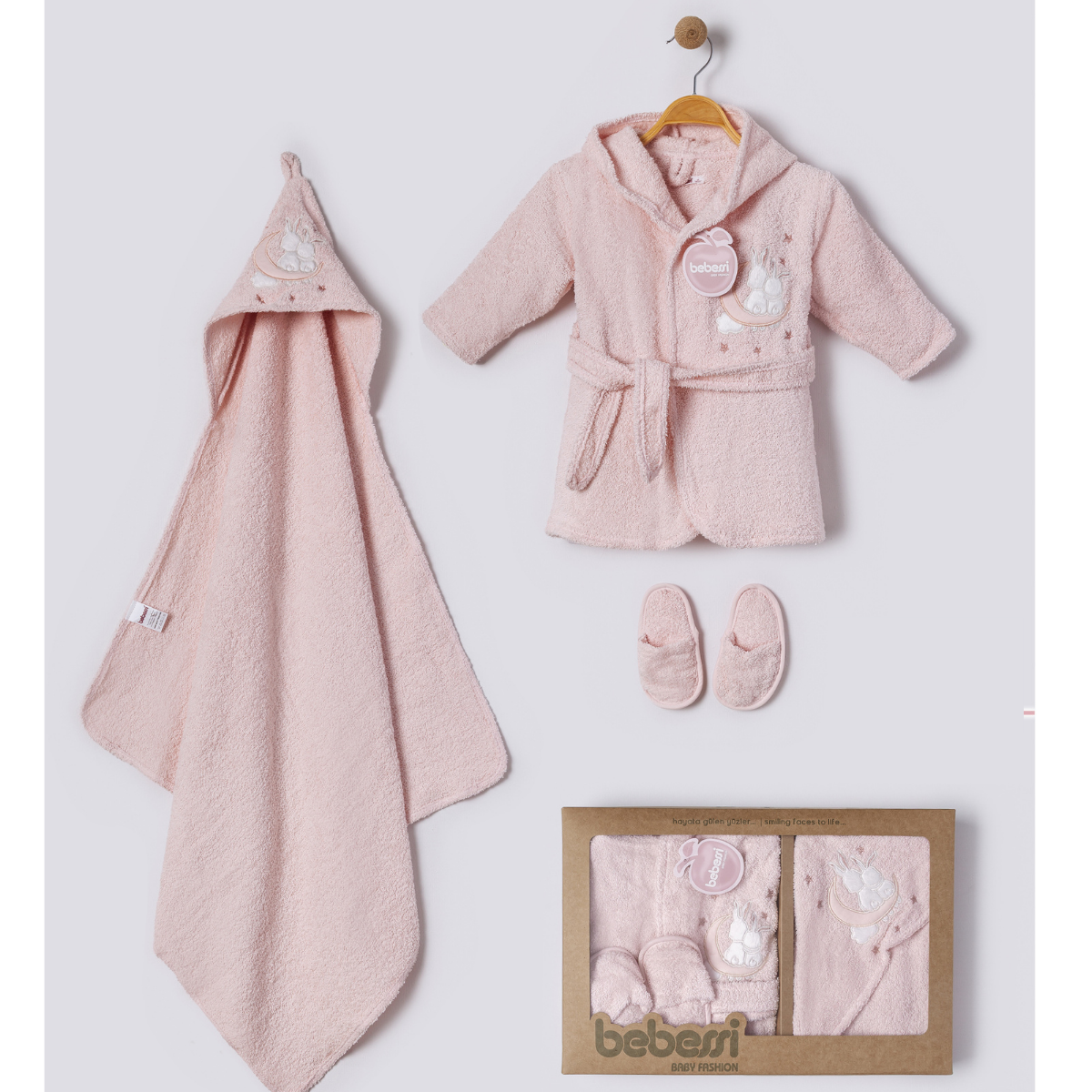 BEBESSİ KIZ 0-12 AY TWIN RABBIT KUTULU BORNOZ SET