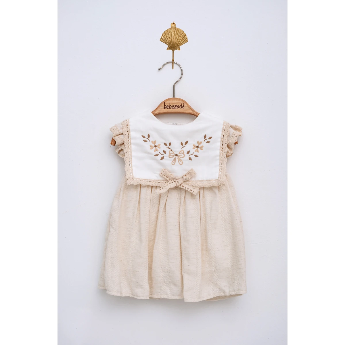 BEBEZADE KIZ 6-9-12-18 AY LİNEN FLOWERS ELBİSE
